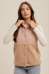 Blush Quilted Sherpa Shearling Vest