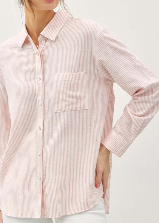 Light Coral Pinstripe Button Down Top - The Nines