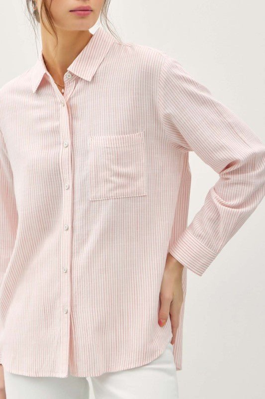Light Coral Pinstripe Button Down Top - The Nines