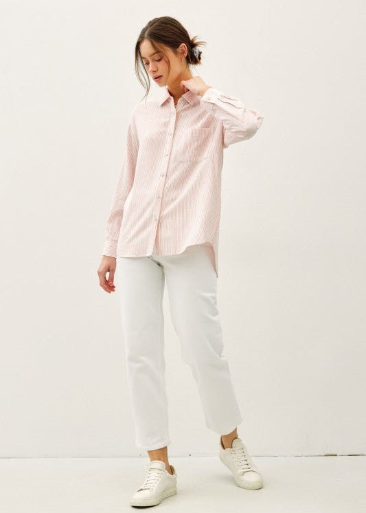 Light Coral Pinstripe Button Down Top - The Nines