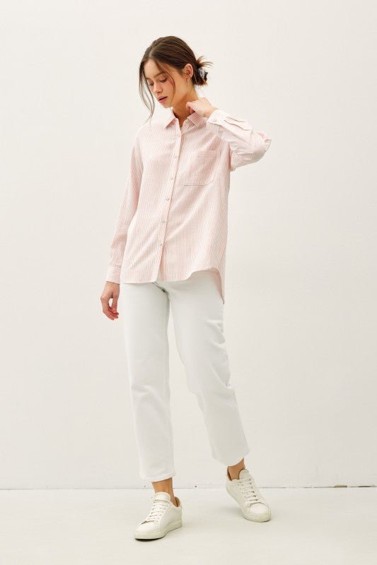 Light Coral Pinstripe Button Down Top - The Nines
