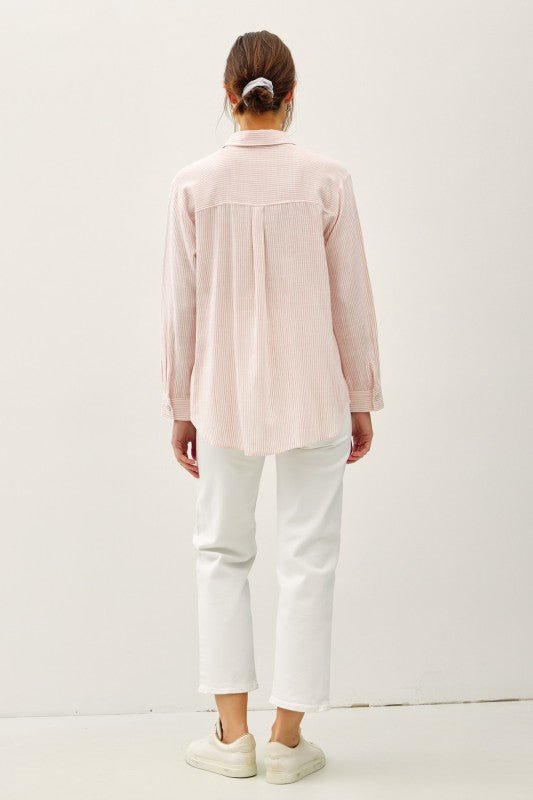 Light Coral Pinstripe Button Down Top - The Nines