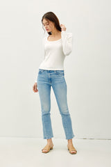 White Scoop Soft Basic Long Sleeve Top