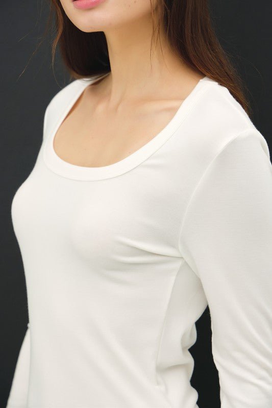 White Scoop Soft Basic Long Sleeve Top - The Nines