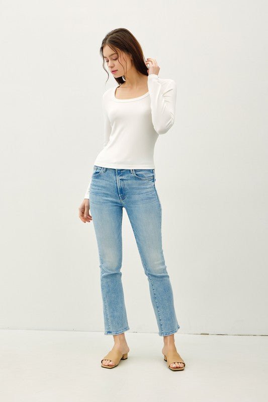 White Scoop Soft Basic Long Sleeve Top - The Nines
