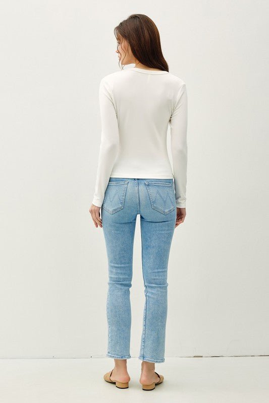 White Scoop Soft Basic Long Sleeve Top - The Nines