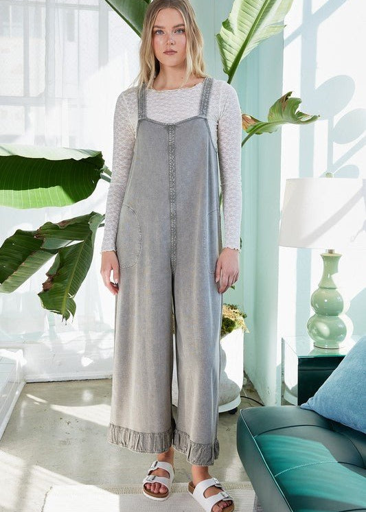 Mineral Wash Wide Leg Jumpsuit - 2 Colors! - The Nines