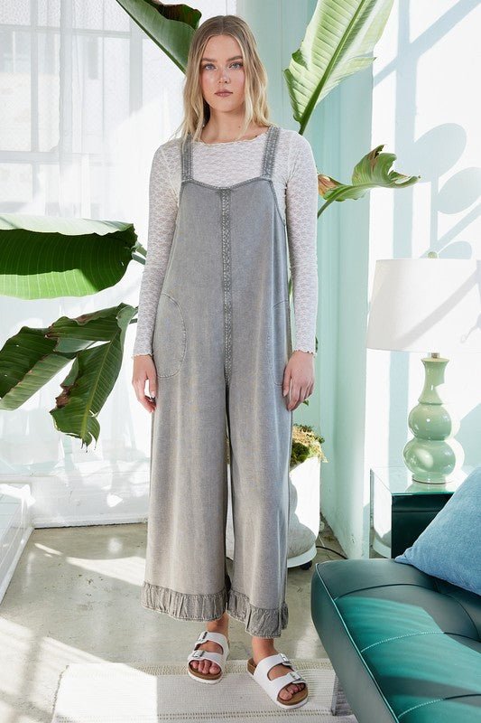 Mineral Wash Wide Leg Jumpsuit - 2 Colors! - The Nines