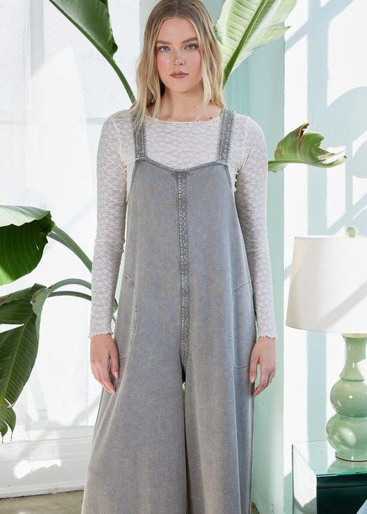 Mineral Wash Wide Leg Jumpsuit - 2 Colors! - The Nines