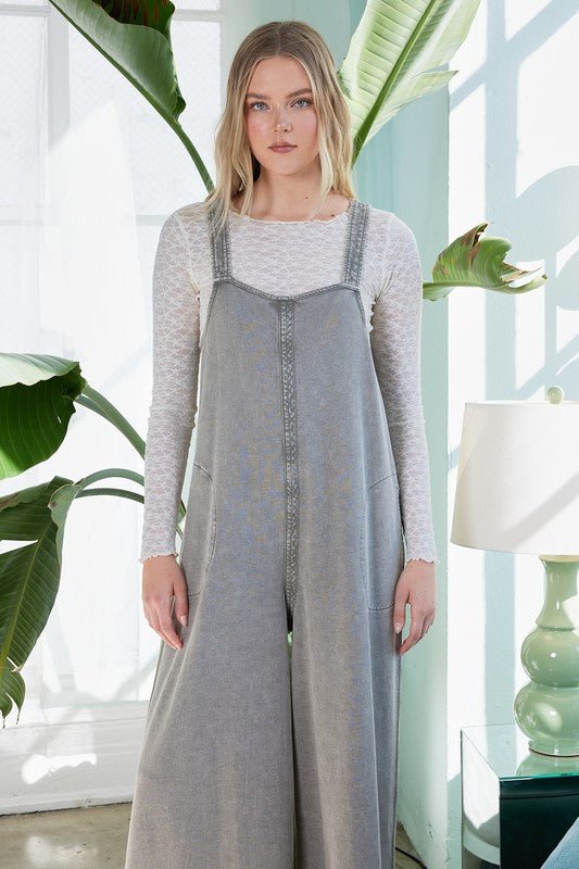 Mineral Wash Wide Leg Jumpsuit - 2 Colors! - The Nines