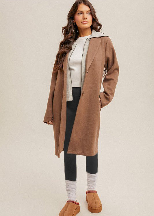 Mocha Contrast Hooded Coat - FINAL SALE! - The Nines