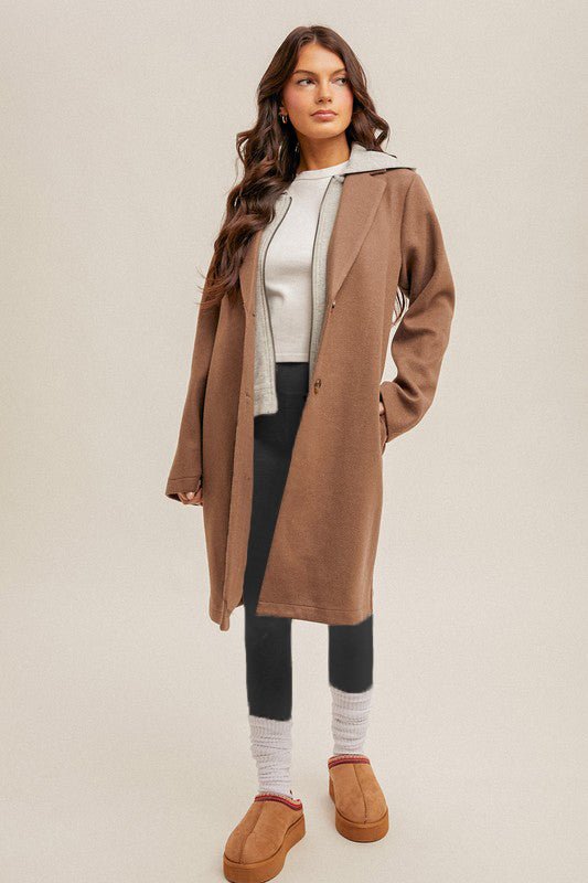 Mocha Contrast Hooded Coat - FINAL SALE! - The Nines