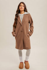 Mocha Contrast Hooded Coat