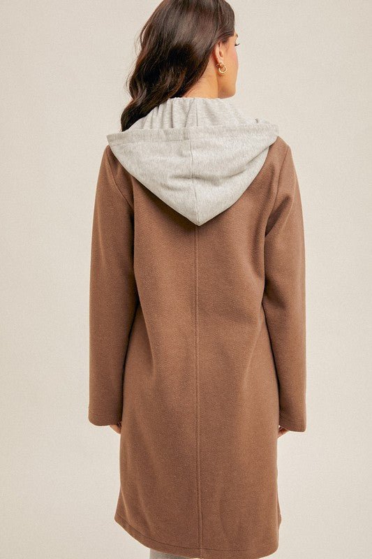 Mocha Contrast Hooded Coat - FINAL SALE! - The Nines
