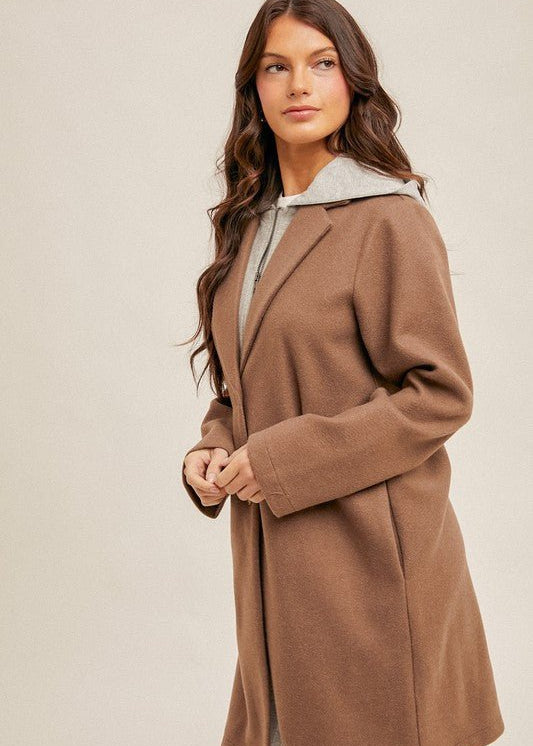 Mocha Contrast Hooded Coat - FINAL SALE! - The Nines
