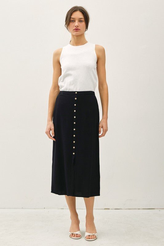 Linen Blend Button Skirt - 2 Colors! - The Nines