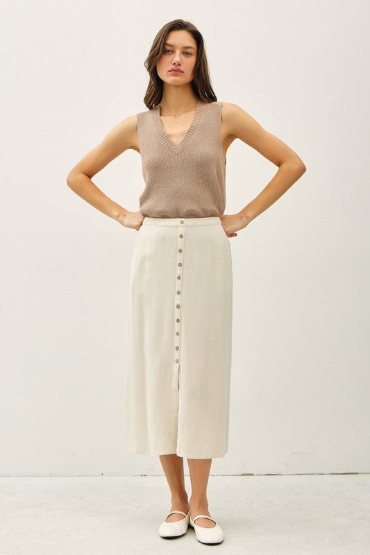 Linen Blend Button Skirt - 2 Colors! - The Nines