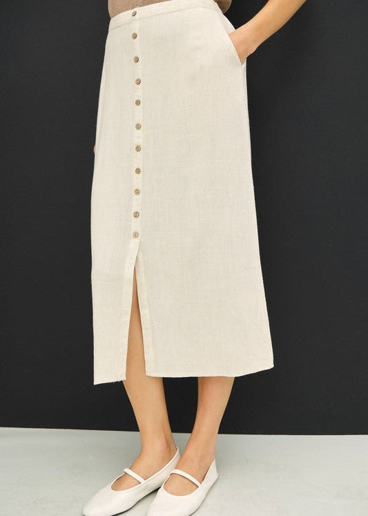 Linen Blend Button Skirt - 2 Colors! - The Nines