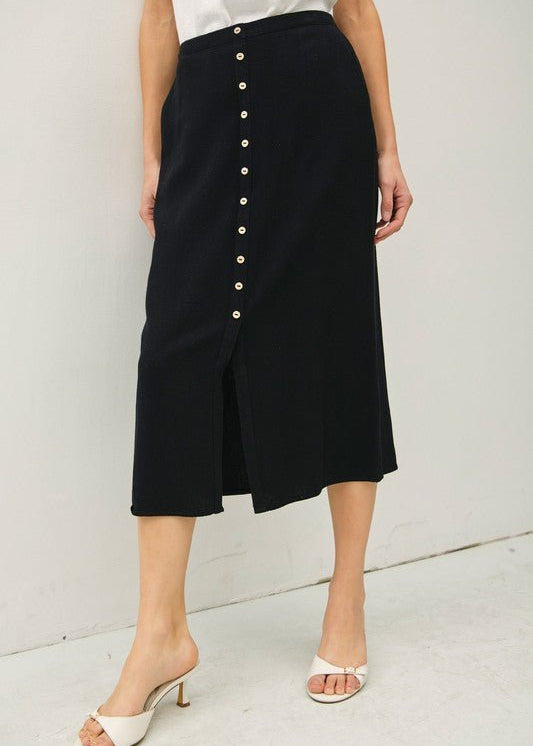 Linen Blend Button Skirt - 2 Colors! - The Nines