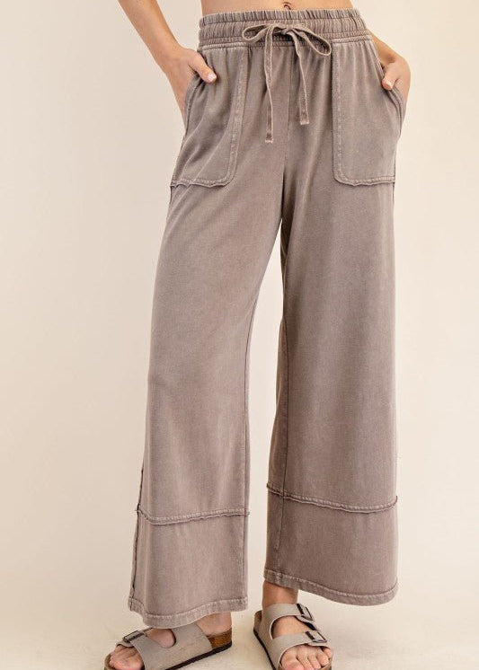 Mocha Washed Wide Leg Casual Pant - The Nines