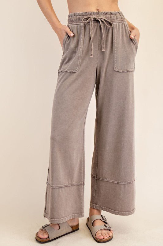 Mocha Washed Wide Leg Casual Pant - The Nines