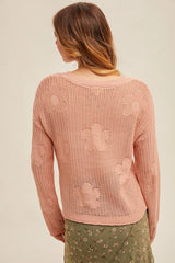 Apricot Floral Open Knit Top