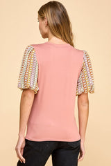 Mauve Multi Fabric Sleeve Top