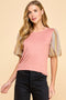 Mauve Multi Fabric Sleeve Top