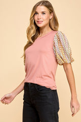 Mauve Multi Fabric Sleeve Top