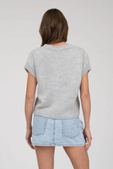 Bow Detail Short Sleeve Knit Pullover - 2 Colors!