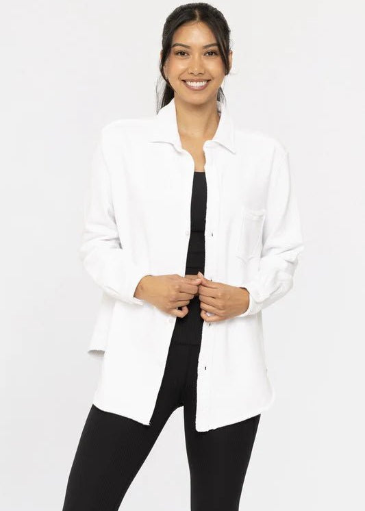 Comfy Cotton Sweatshirt Raw Hem Shacket - The Nines