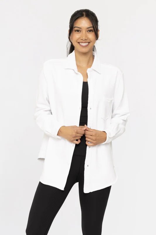 Comfy Cotton Sweatshirt Raw Hem Shacket - The Nines
