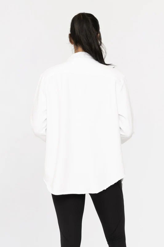 Comfy Cotton Sweatshirt Raw Hem Shacket - The Nines