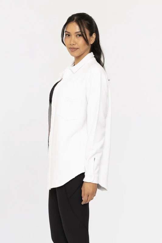 Comfy Cotton Sweatshirt Raw Hem Shacket - The Nines