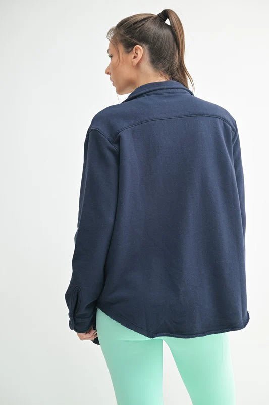 Comfy Cotton Sweatshirt Raw Hem Shacket - The Nines