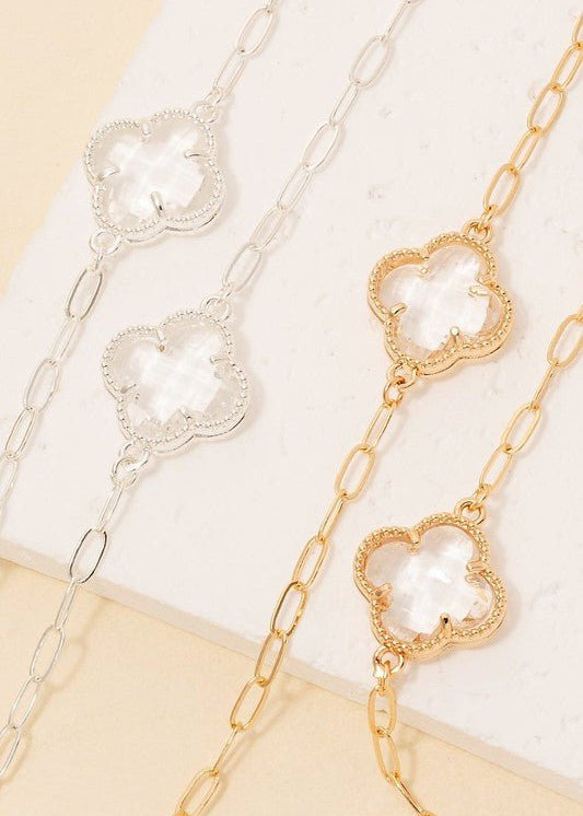 Clover Charm Long Chain Necklace - Gold - The Nines