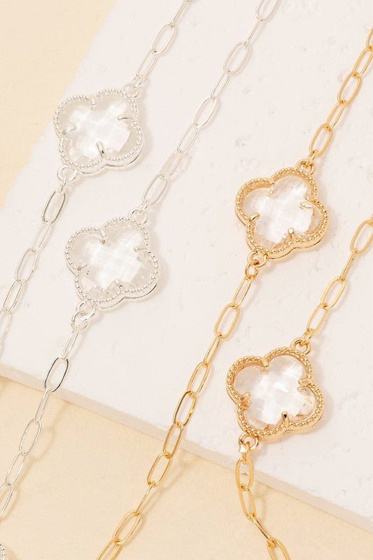 Clover Charm Long Chain Necklace - Gold - The Nines
