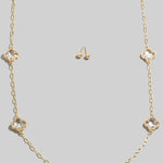 Clover Charm Long Chain Necklace - Gold - The Nines