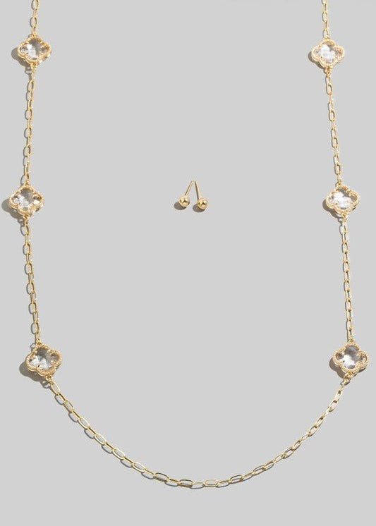 Clover Charm Long Chain Necklace - Gold - The Nines