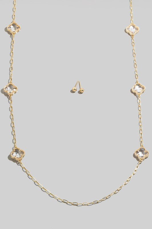 Clover Charm Long Chain Necklace - Gold - The Nines