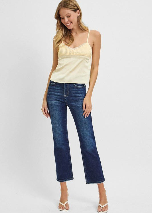 Risen Dark Wash Cropped Straight Jeans - The Nines