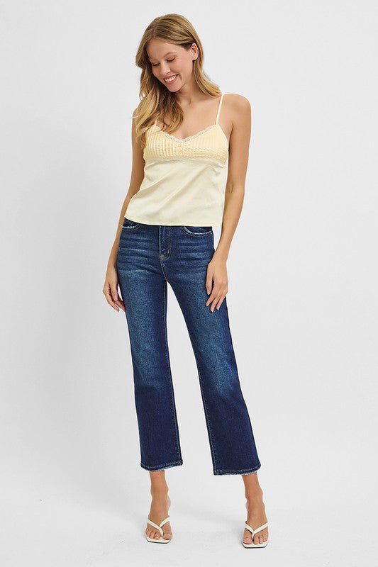 Risen Dark Wash Cropped Straight Jeans - The Nines