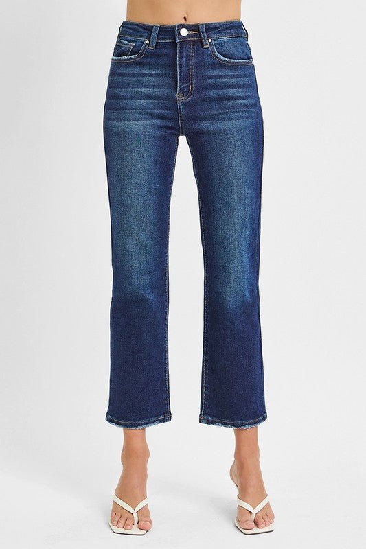 Risen Dark Wash Cropped Straight Jeans - The Nines