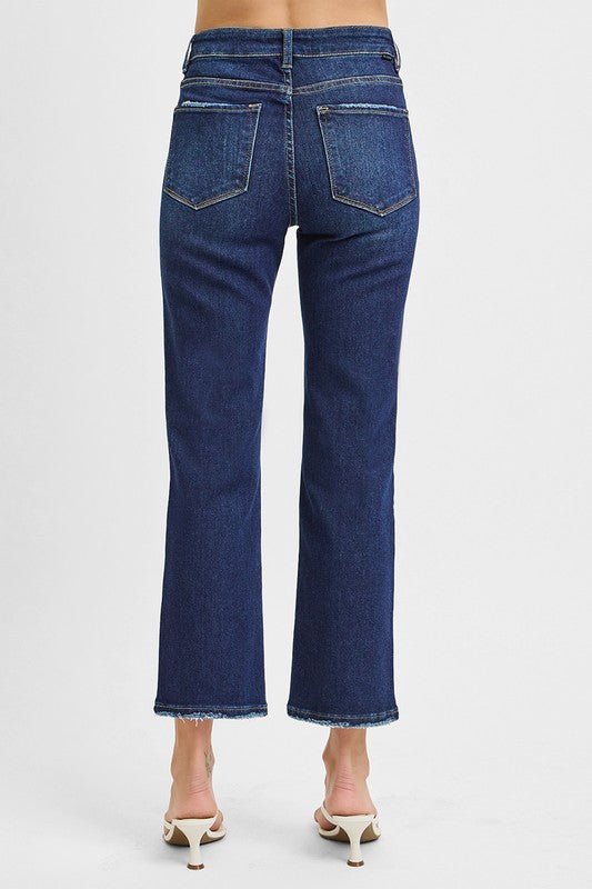 Risen Dark Wash Cropped Straight Jeans - The Nines