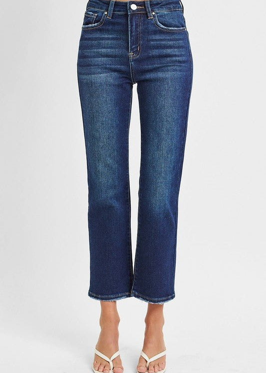 Risen Dark Wash Cropped Straight Jeans - The Nines