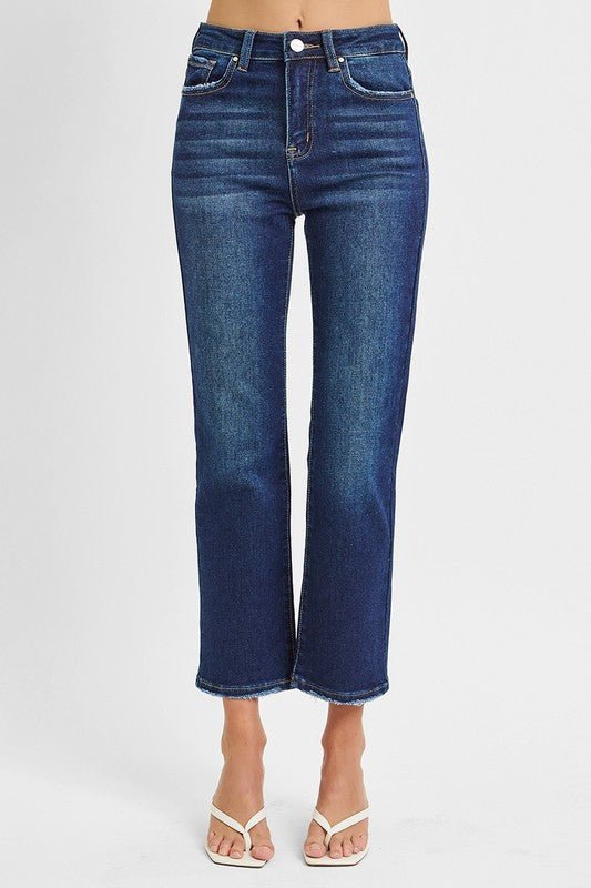 Risen Dark Wash Cropped Straight Jeans - The Nines