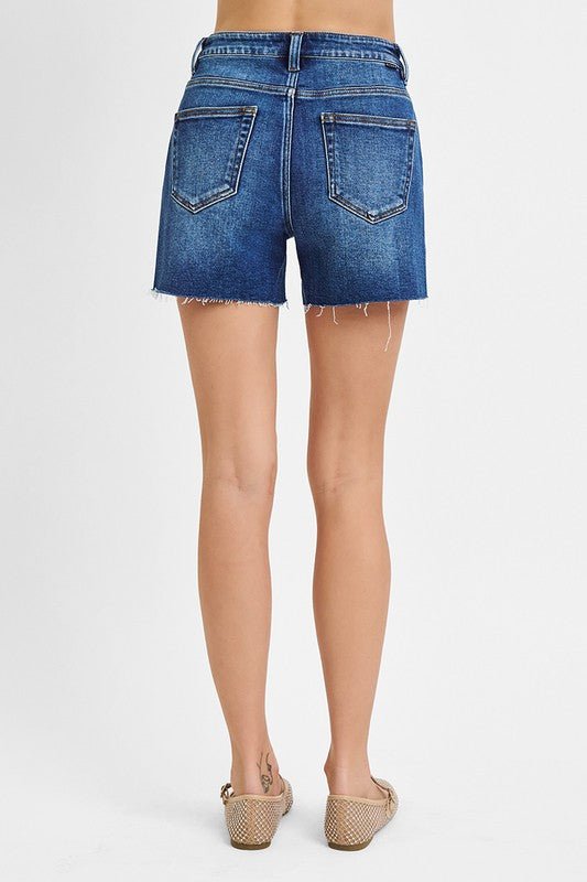 Risen Dark Wash Raw Hem Shorts - The Nines