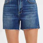 Risen Dark Wash Raw Hem Shorts - The Nines