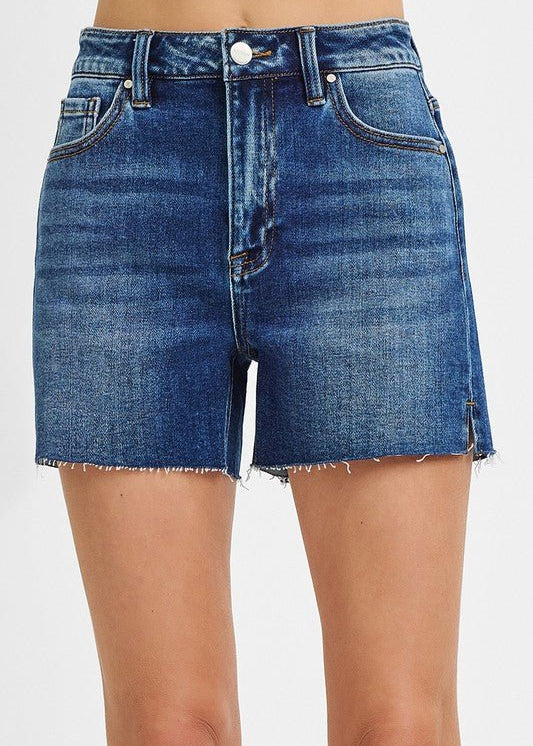 Risen Dark Wash Raw Hem Shorts - The Nines