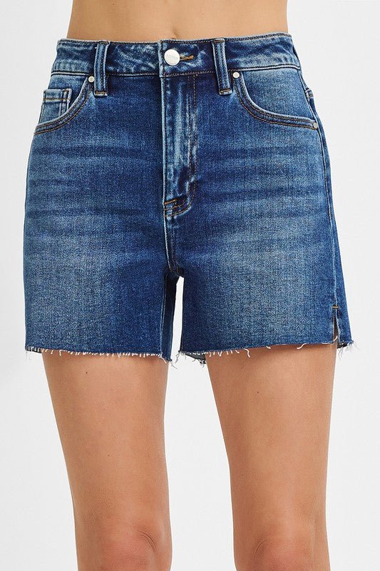 Risen Dark Wash Raw Hem Shorts - The Nines